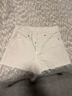 High-Rise Beige Denim Cutoff Shorts